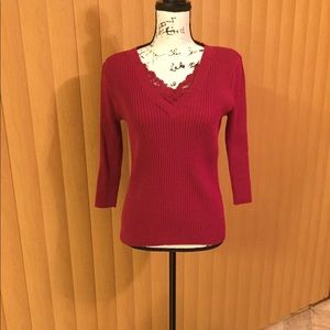 Red Sweater with lace v neck